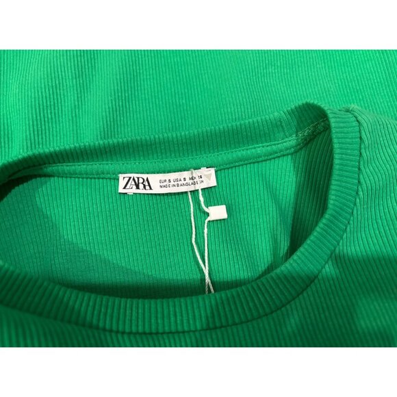 NWT Zara Dress Women’s Size S Small Ruffle Puff Sleeve Mini Body Con Green - Picture 8 of 9